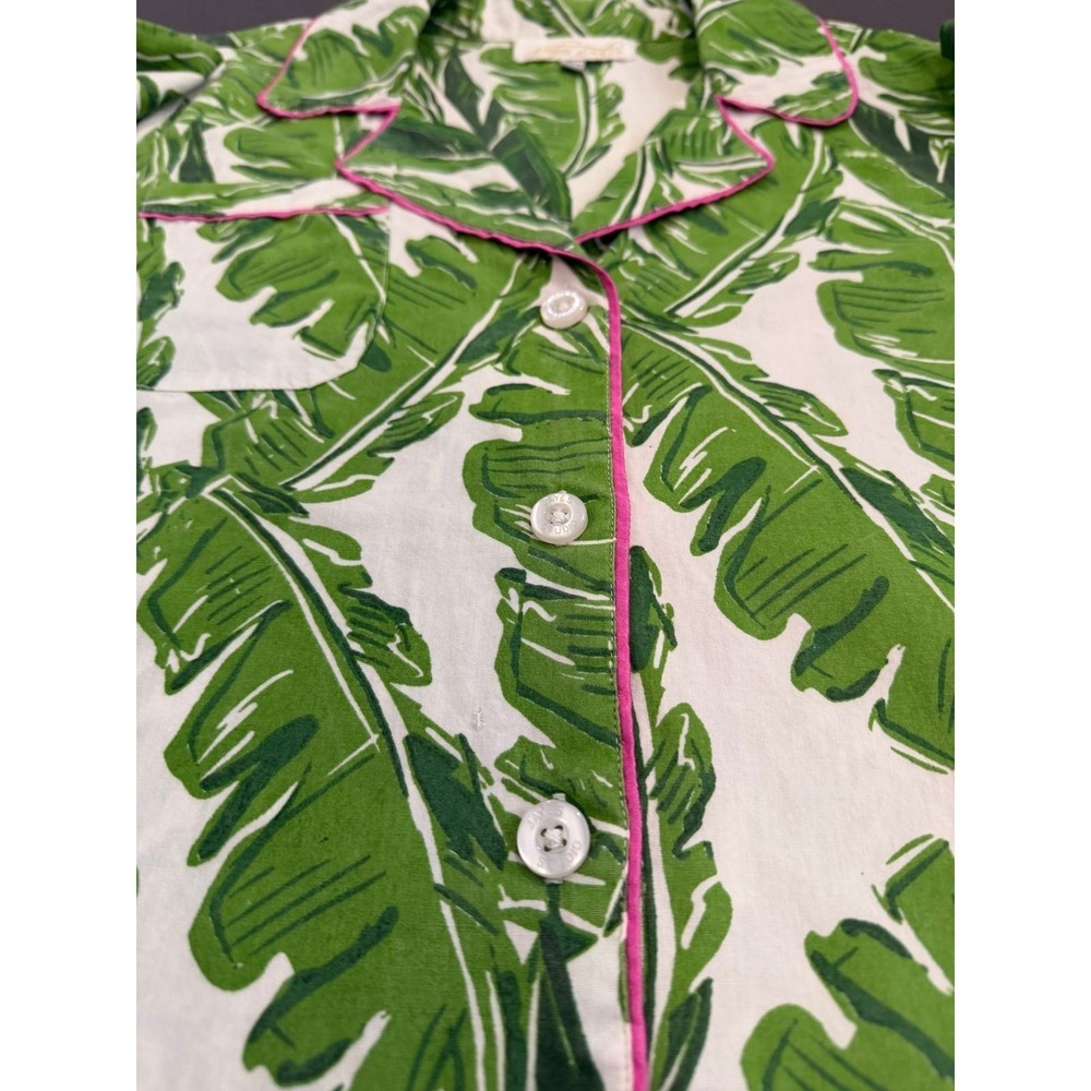 Jayes Studio Banana Leaf Print Sleep Shirt Green White Pink Piping XXS 00-0 - Picture 7 of 8